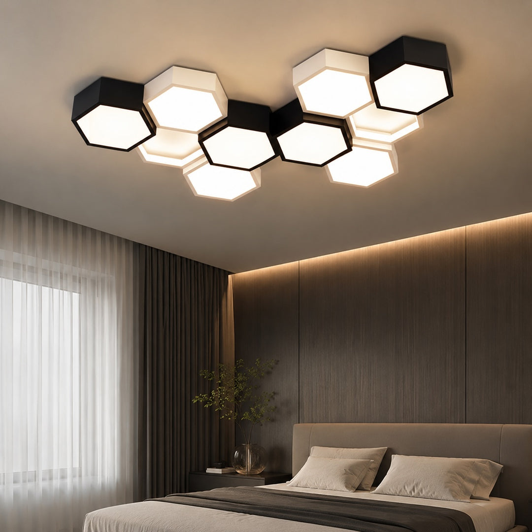 Modern Minimalist Indoor Ceiling Light Hexagon Design LED Adjustable Dimming Iron Acrylic