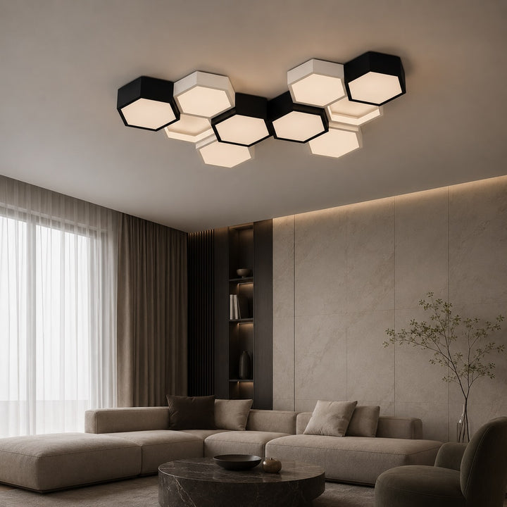 Modern Minimalist Indoor Ceiling Light Hexagon Design LED Adjustable Dimming Iron Acrylic