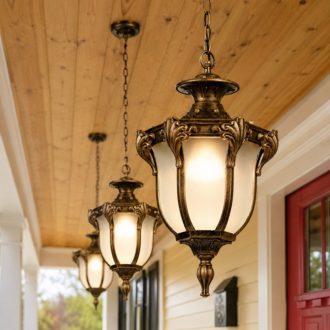 Vintage Outdoor Pendant Light Fixture Hanging Waterproof Aluminum Glass LED 5W 485lm