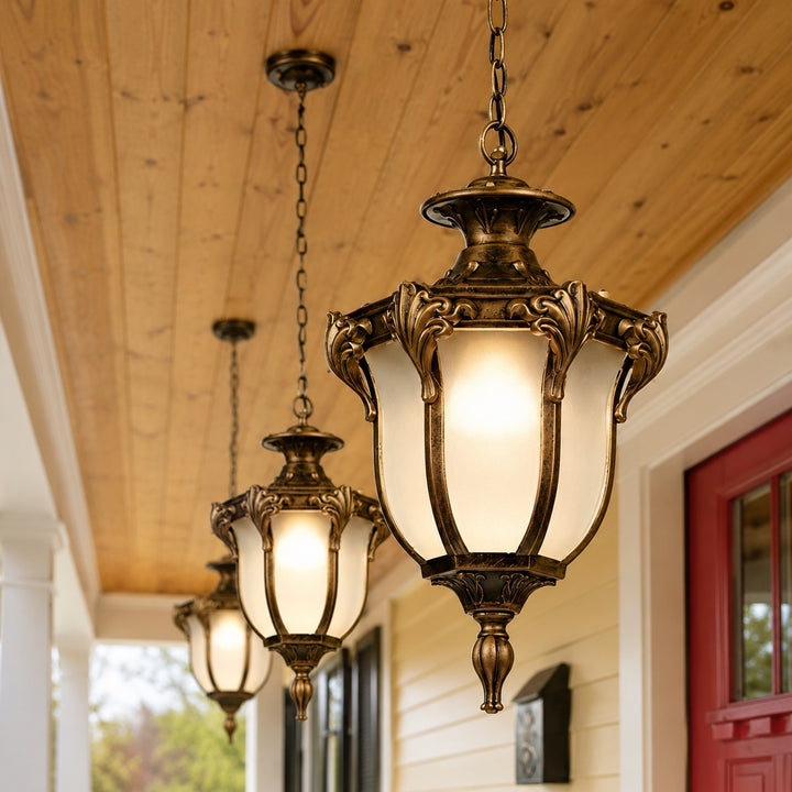 Vintage Outdoor Pendant Light Fixture Hanging Waterproof Aluminum Glass LED 5W 485lm