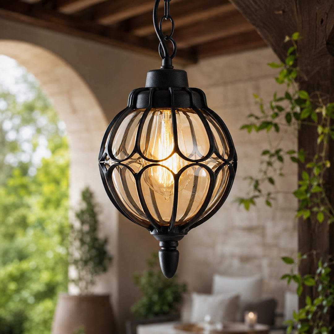 Modern Outdoor Pendant Light Fixture Waterproof Aluminum Hanging Lamp with Glass Shade Adjustable