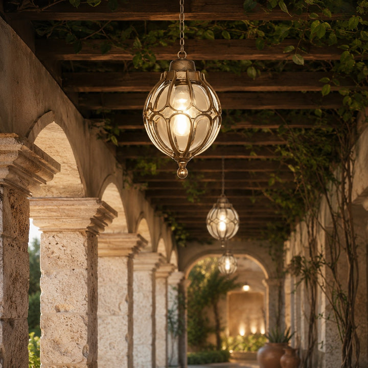 Modern Outdoor Pendant Light Fixture Waterproof Aluminum Hanging Lamp with Glass Shade Adjustable