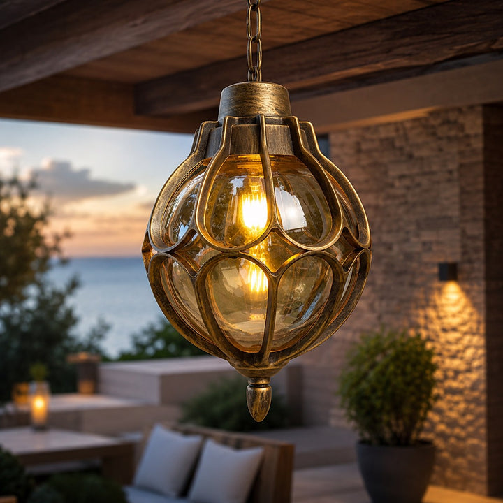 Modern Outdoor Pendant Light Fixture Waterproof Aluminum Hanging Lamp with Glass Shade Adjustable