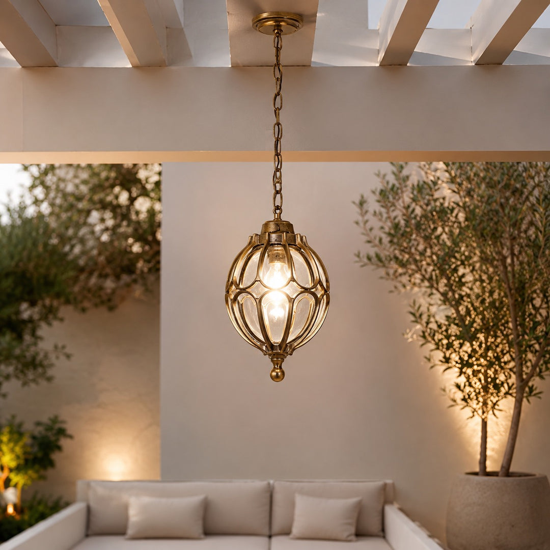 Modern Outdoor Pendant Light Fixture Waterproof Aluminum Hanging Lamp with Glass Shade Adjustable