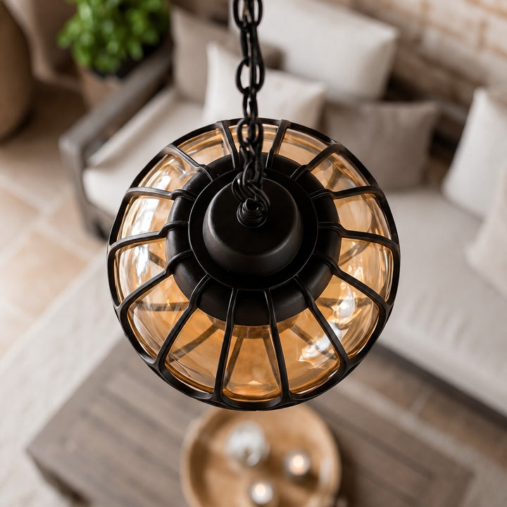 Modern Outdoor Pendant Light Fixture Waterproof Aluminum Hanging Lamp with Glass Shade Adjustable