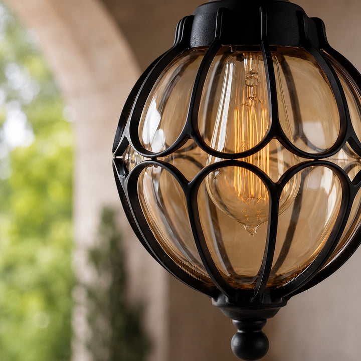 Modern Outdoor Pendant Light Fixture Waterproof Aluminum Hanging Lamp with Glass Shade Adjustable