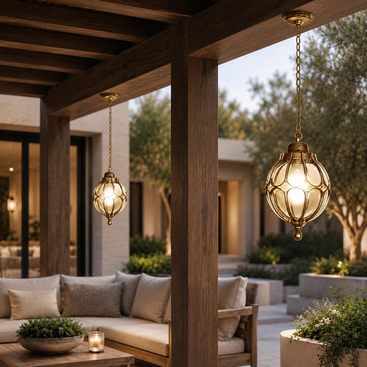 Modern Outdoor Pendant Light Fixture Waterproof Aluminum Hanging Lamp with Glass Shade Adjustable