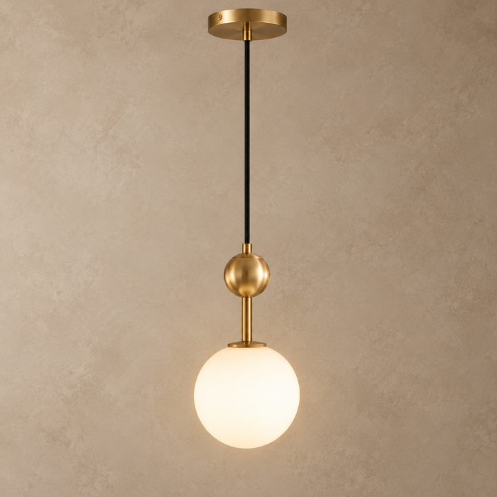 Modern Brass Globe Pendant Light with White Glass Shade – E14 Hanging Light
