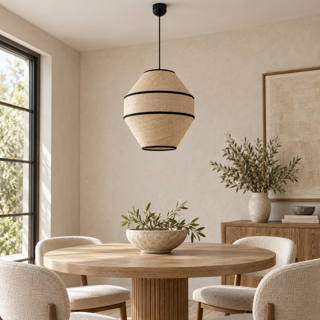 Modern Raffia Pendant Light Hanging Fixture Adjustable LED Natural Fiber Design