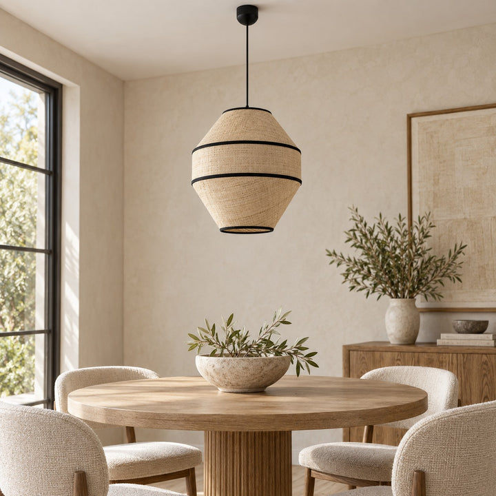 Modern Raffia Pendant Light Hanging Fixture Adjustable LED Natural Fiber Design