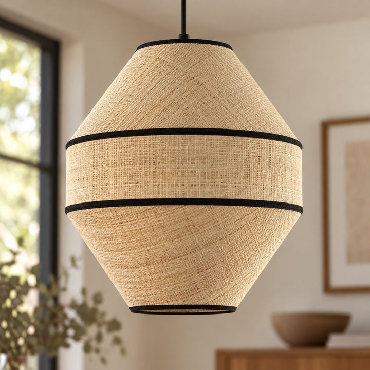Modern Raffia Pendant Light Hanging Fixture Adjustable LED Natural Fiber Design