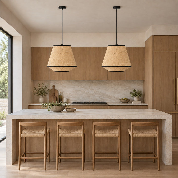Modern Raffia Pendant Light Hanging Fixture Adjustable LED Natural Fiber Design