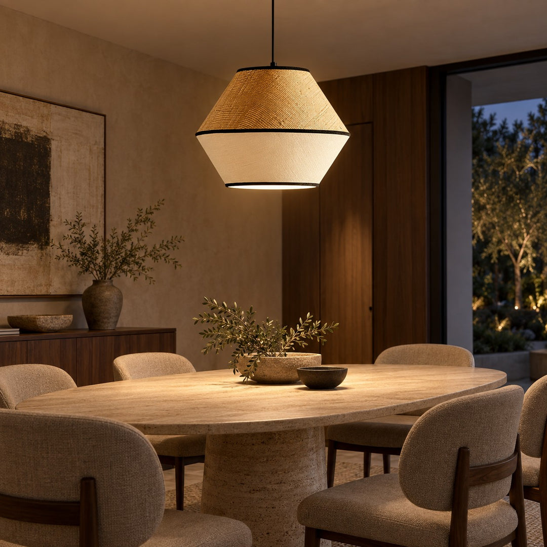 Modern Raffia Pendant Light Hanging Fixture Adjustable LED Natural Fiber Design