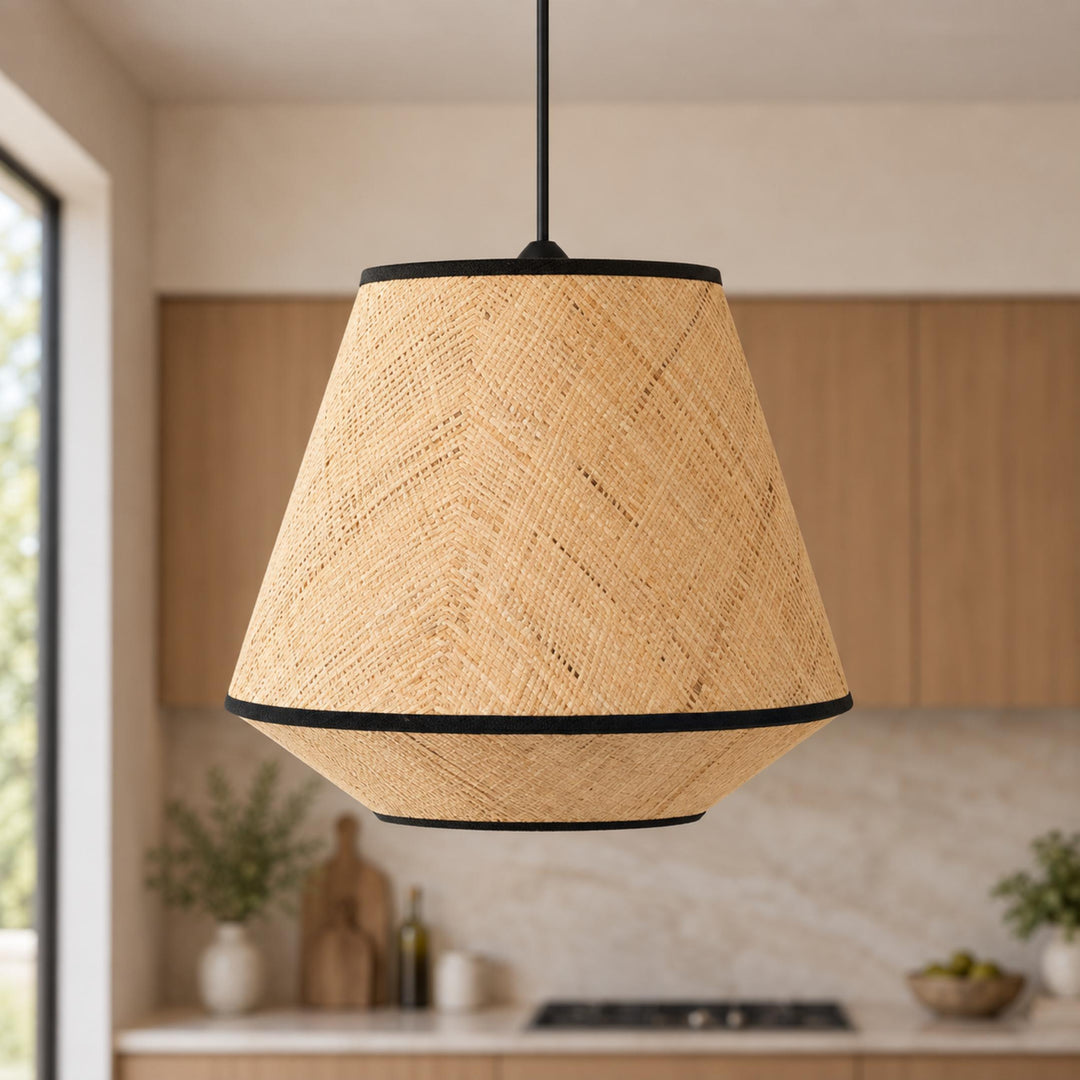 Modern Raffia Pendant Light Hanging Fixture Adjustable LED Natural Fiber Design