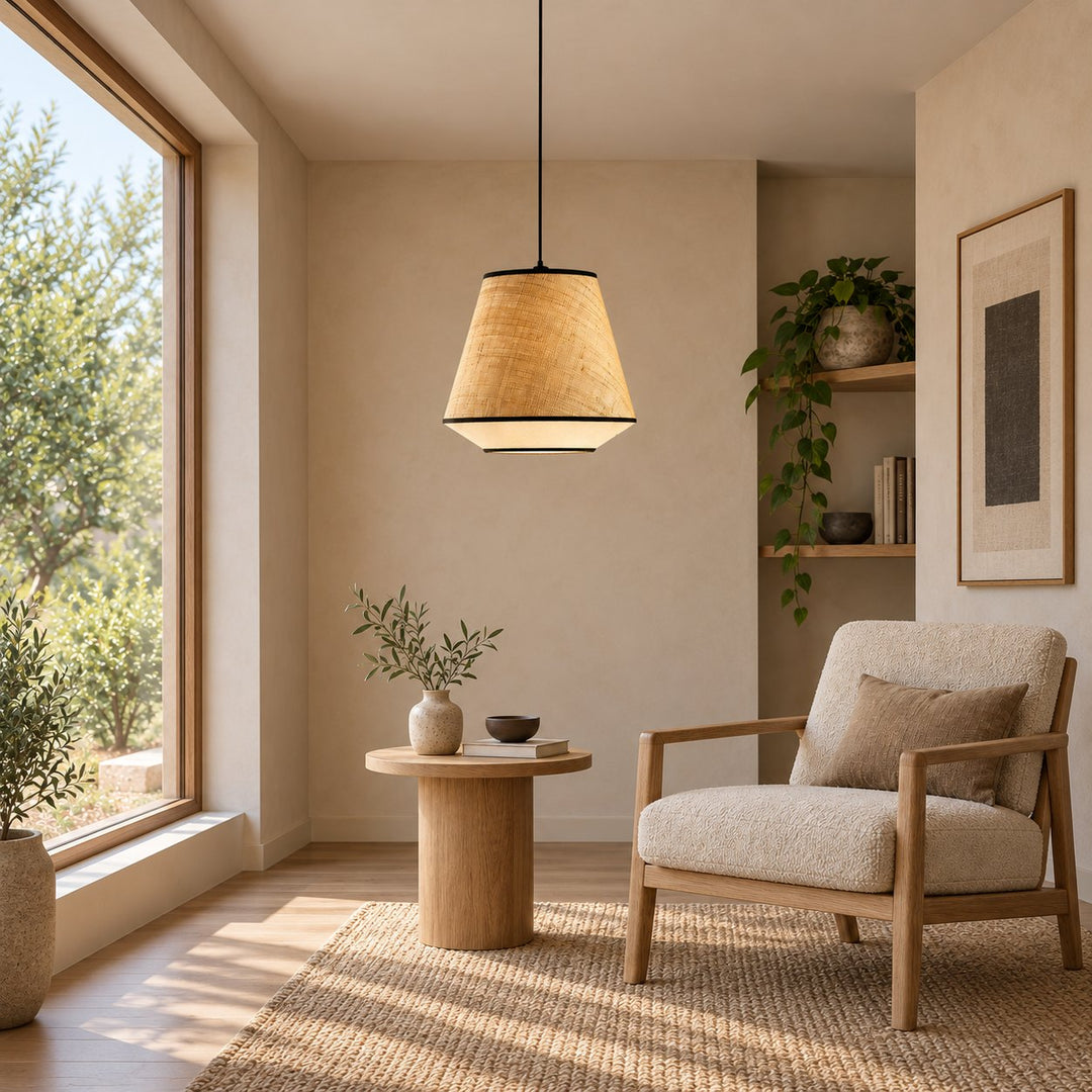 Modern Raffia Pendant Light Hanging Fixture Adjustable LED Natural Fiber Design