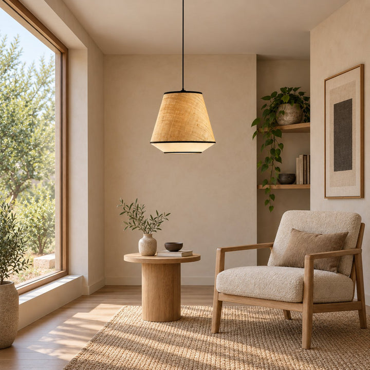 Modern Raffia Pendant Light Hanging Fixture Adjustable LED Natural Fiber Design