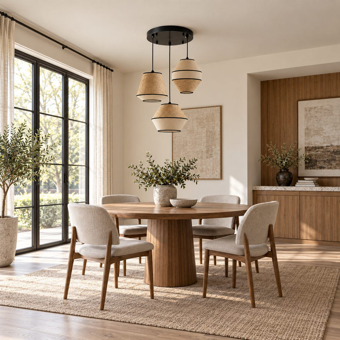 Modern Raffia Pendant Light Hanging Fixture Adjustable LED Natural Fiber Design