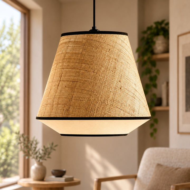 Modern Raffia Pendant Light Hanging Fixture Adjustable LED Natural Fiber Design