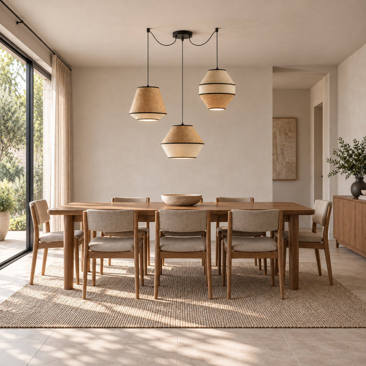 Modern Raffia Pendant Light Hanging Fixture Adjustable LED Natural Fiber Design