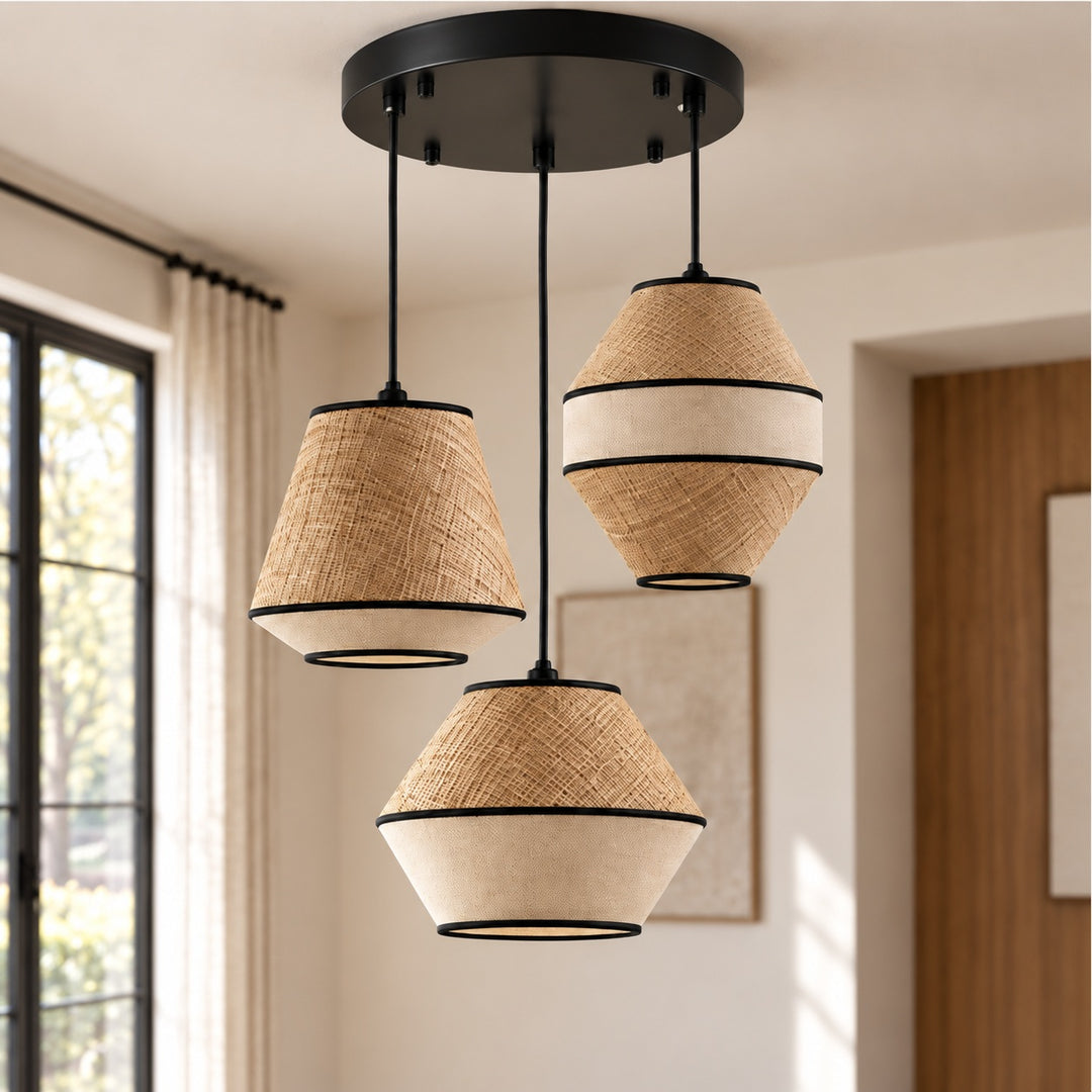 Modern Raffia Pendant Light Hanging Fixture Adjustable LED Natural Fiber Design