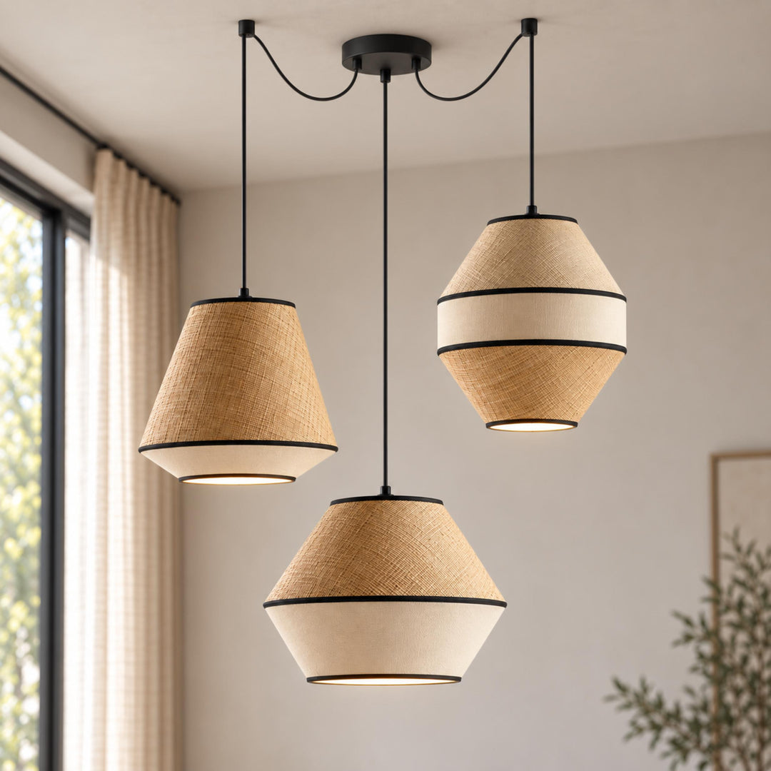 Modern Raffia Pendant Light Hanging Fixture Adjustable LED Natural Fiber Design