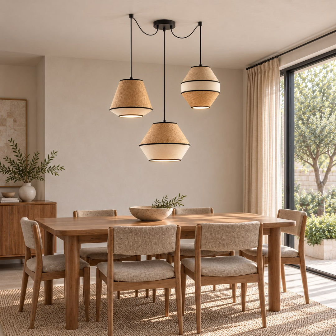 Modern Raffia Pendant Light Hanging Fixture Adjustable LED Natural Fiber Design