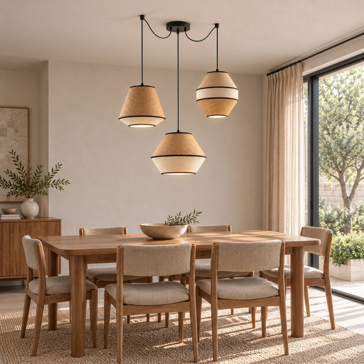 Modern Raffia Pendant Light Hanging Fixture Adjustable LED Natural Fiber Design