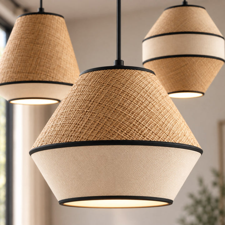 Modern Raffia Pendant Light Hanging Fixture Adjustable LED Natural Fiber Design
