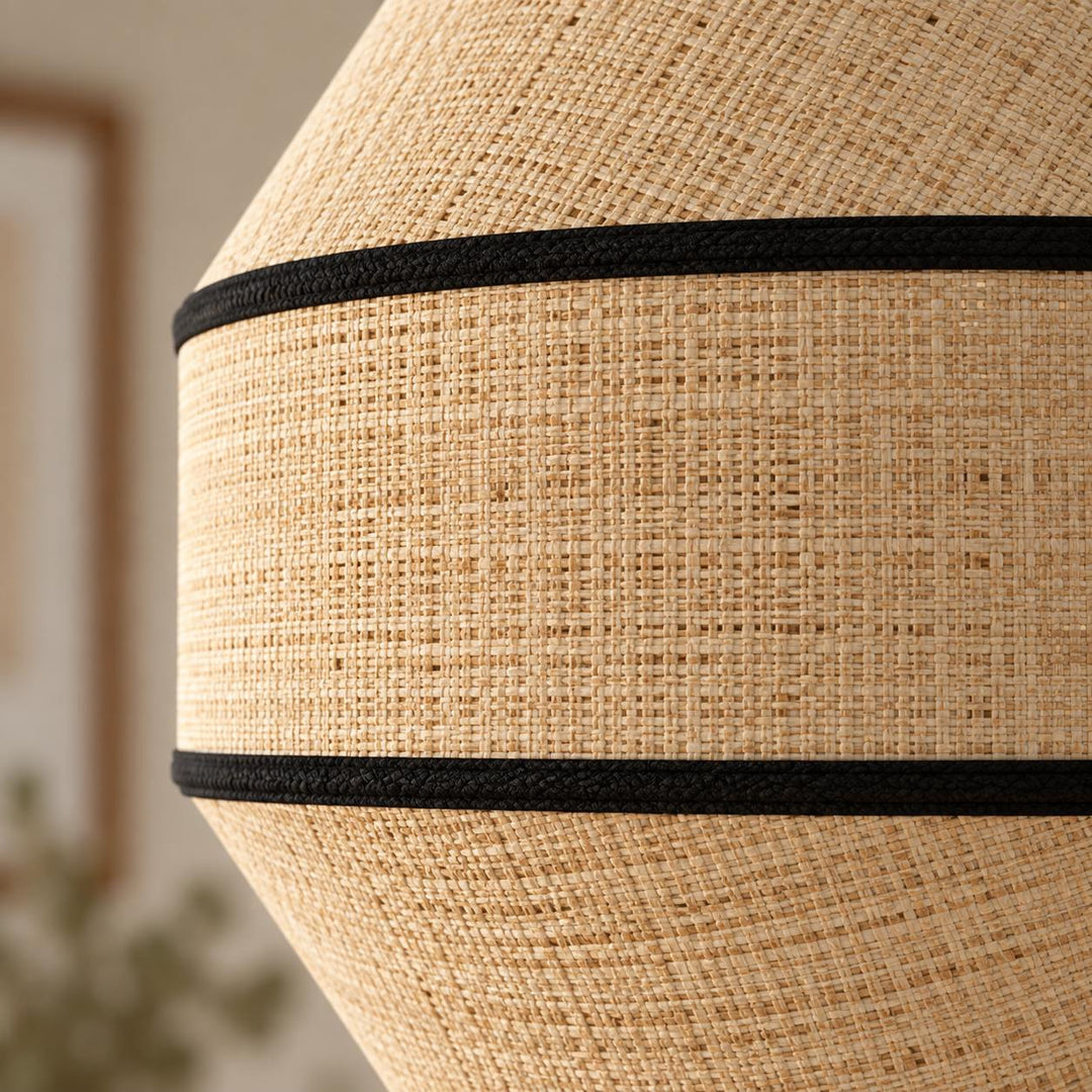 Modern Raffia Pendant Light Hanging Fixture Adjustable LED Natural Fiber Design