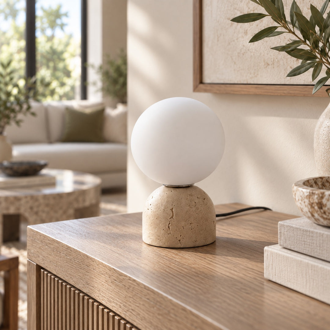 Modern Table Lamp with Marble Base and Glass Shade for Bedroom Nightstand Dimmable Lighting