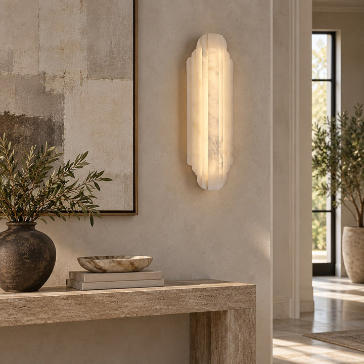 Modern Alabaster Wall Sconce Flush Mount Lighting Fixture with LED Technology