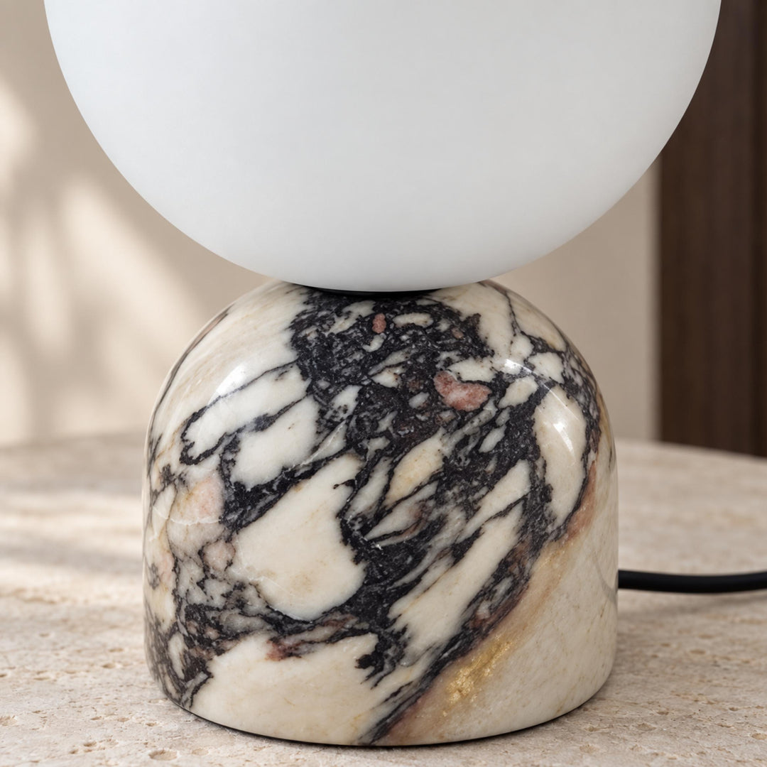 Modern Table Lamp with Marble Base and Glass Shade for Bedroom Nightstand Dimmable Lighting