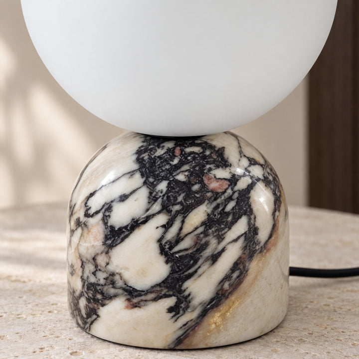 Modern Table Lamp with Marble Base and Glass Shade for Bedroom Nightstand Dimmable Lighting