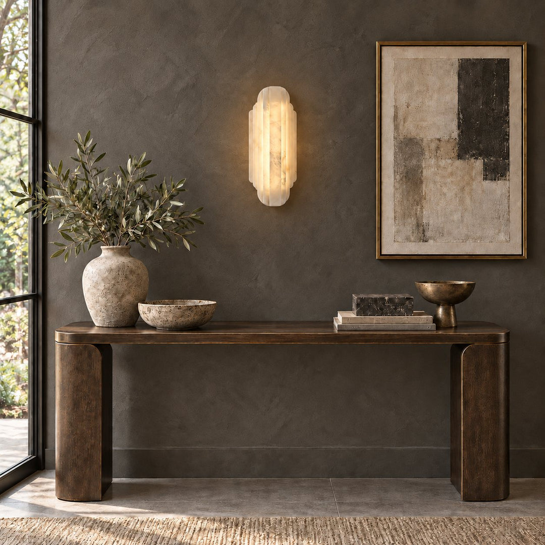 Modern Alabaster Wall Sconce Flush Mount Lighting Fixture with LED Technology