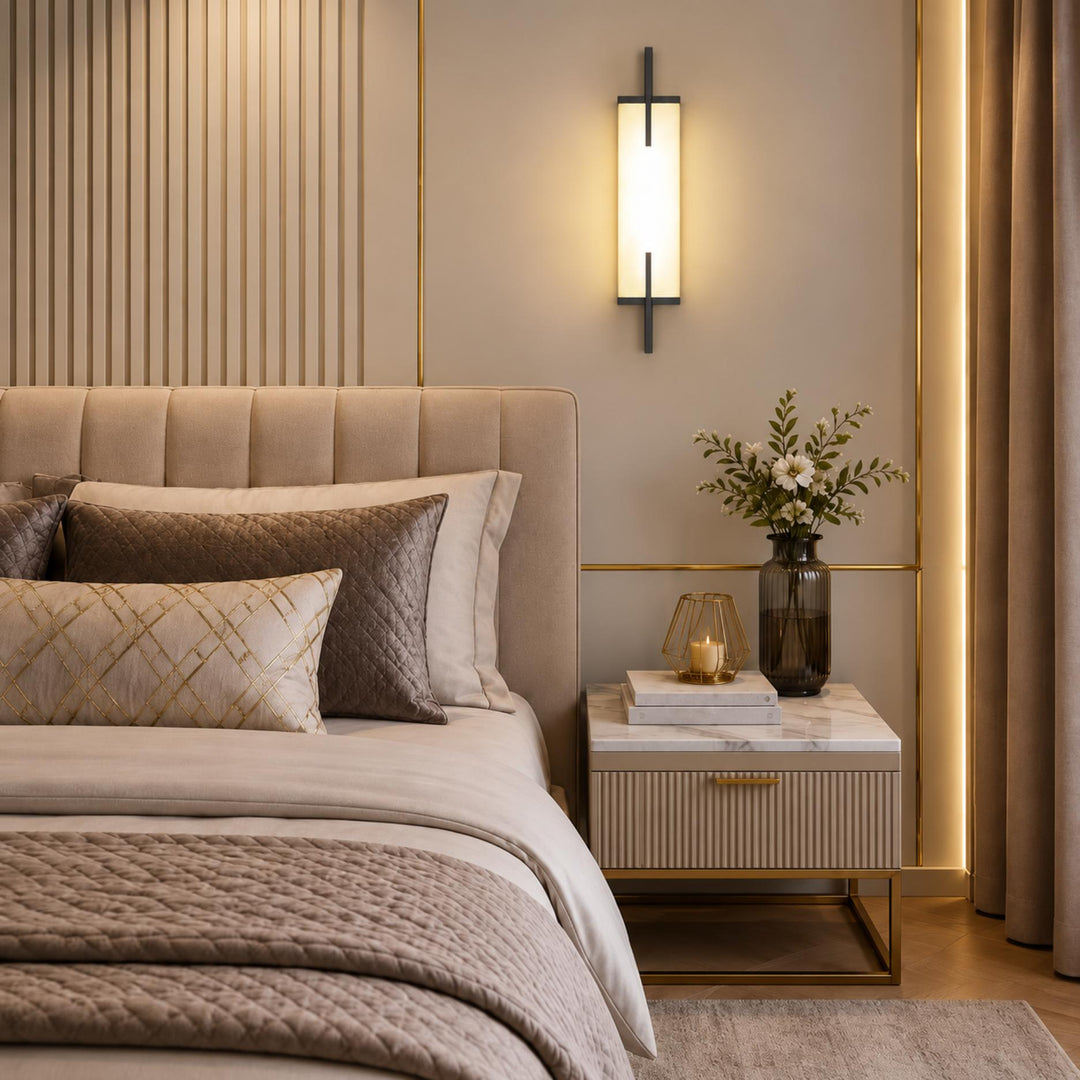 Modern Alabaster Wall Sconce Adjustable Copper Backplate Integrated LED Indoor Lighting
