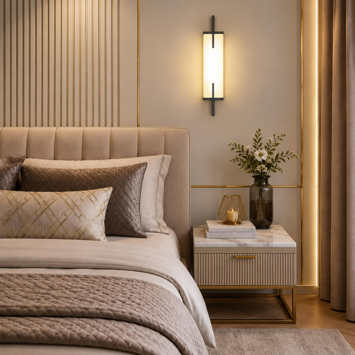 Modern Alabaster Wall Sconce Adjustable Copper Backplate Integrated LED Indoor Lighting