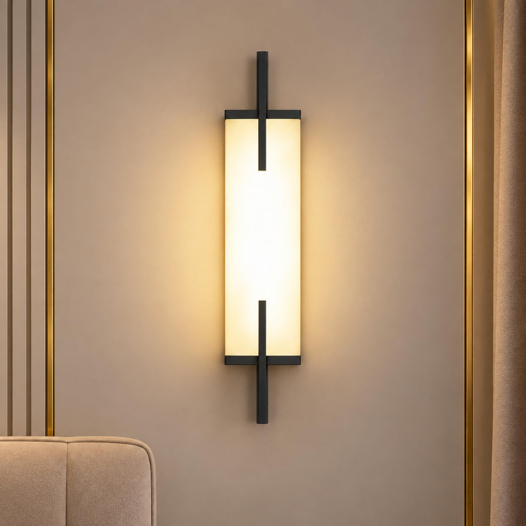 Modern Alabaster Wall Sconce Adjustable Copper Backplate Integrated LED Indoor Lighting