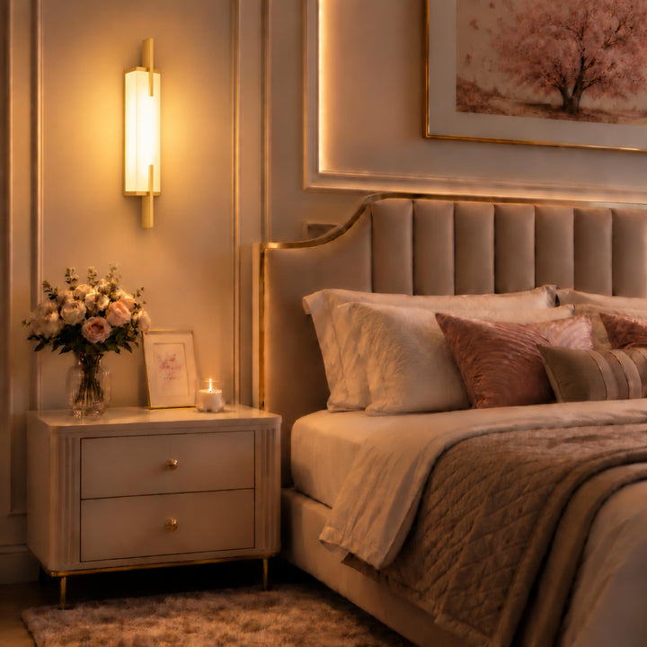 Modern Alabaster Wall Sconce Adjustable Copper Backplate Integrated LED Indoor Lighting