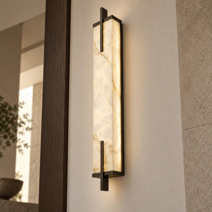Modern Alabaster Wall Sconce Adjustable Copper Backplate Integrated LED Indoor Lighting