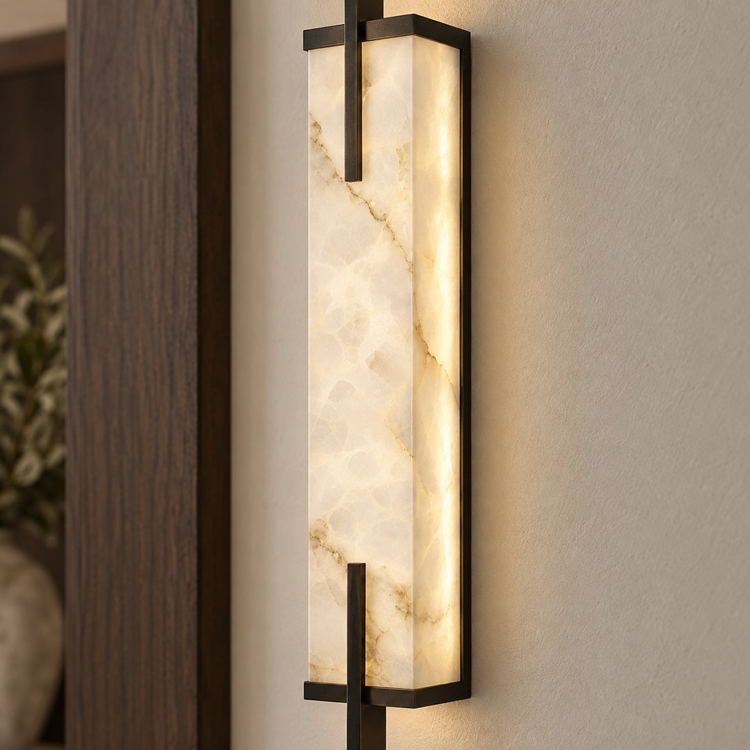 Modern Alabaster Wall Sconce Adjustable Copper Backplate Integrated LED Indoor Lighting