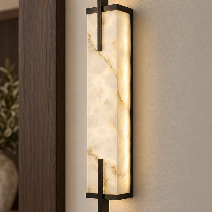 Modern Alabaster Wall Sconce Adjustable Copper Backplate Integrated LED Indoor Lighting