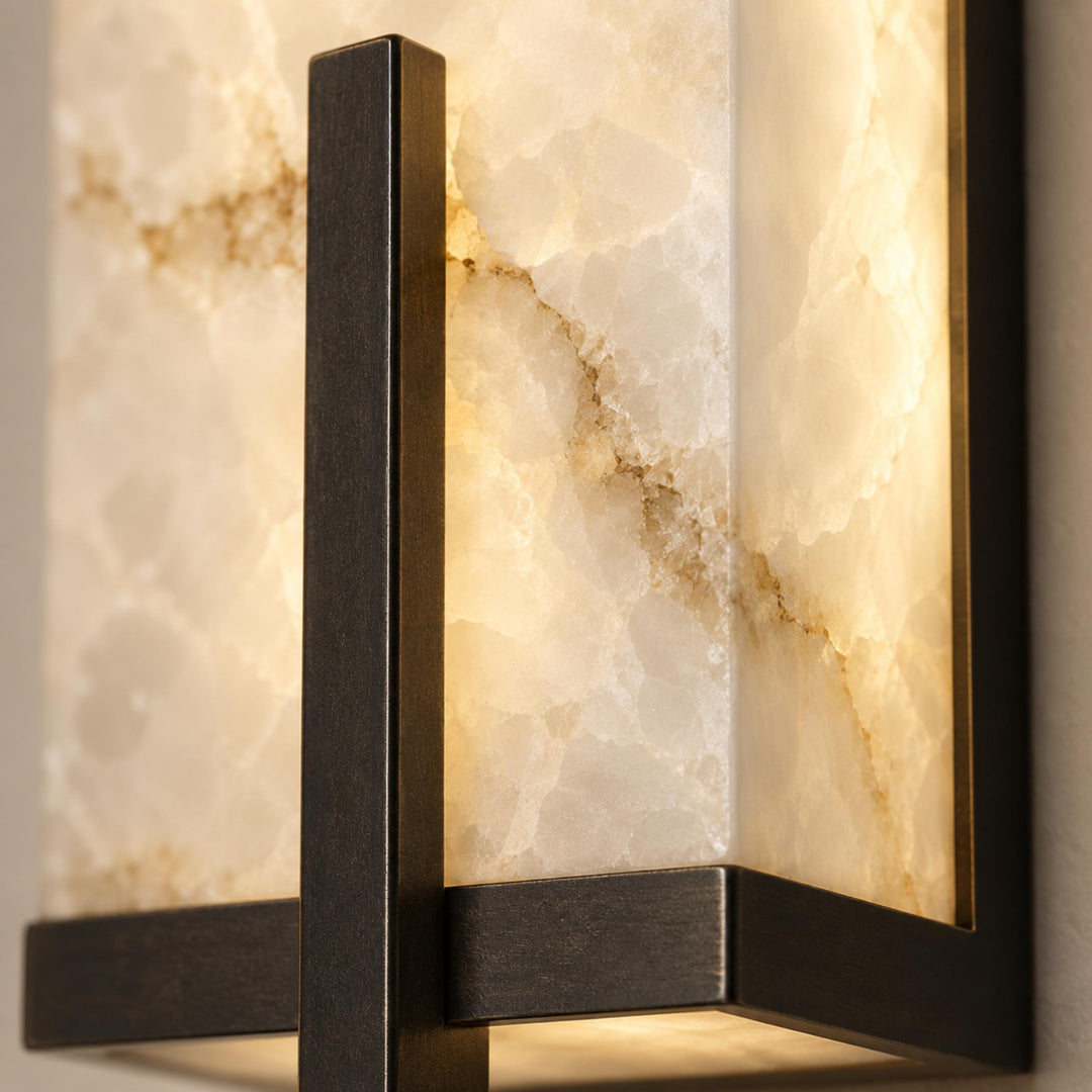 Modern Alabaster Wall Sconce Adjustable Copper Backplate Integrated LED Indoor Lighting