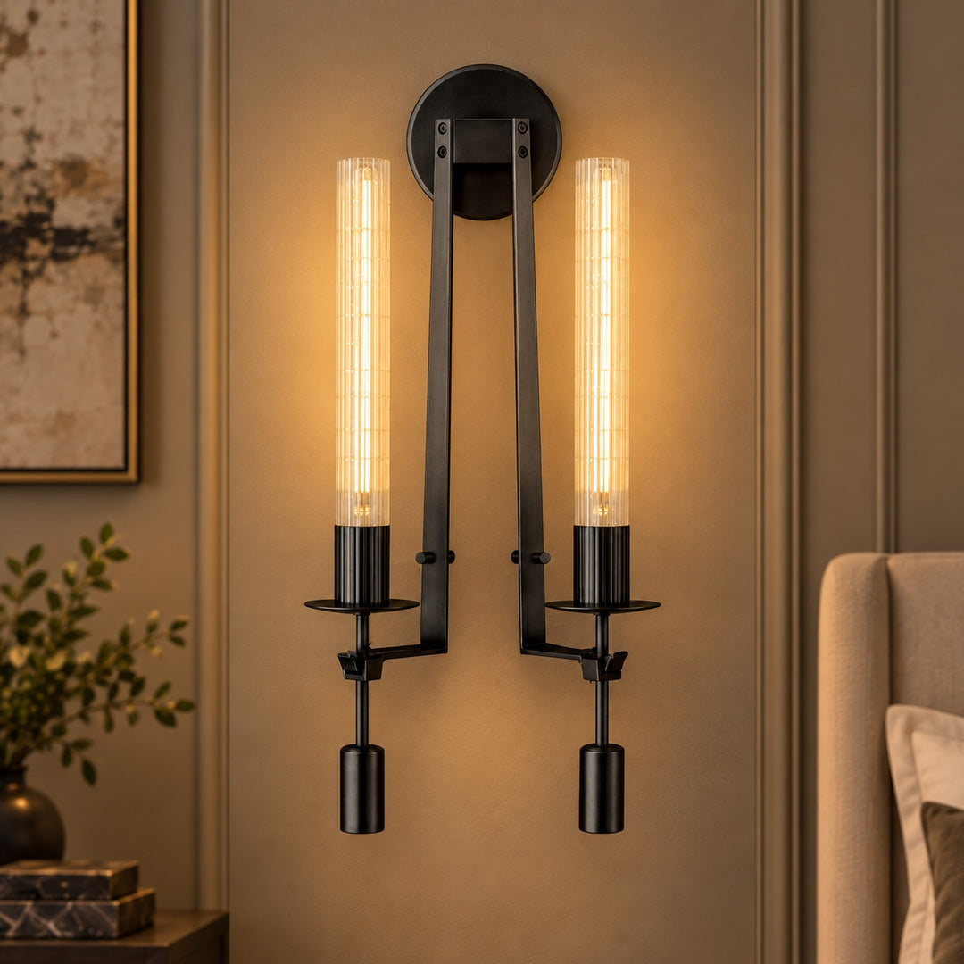 Classic French Wall Sconce Lighting Metal Wall Mounted Dimmable Glass Shade 120V 60W Max