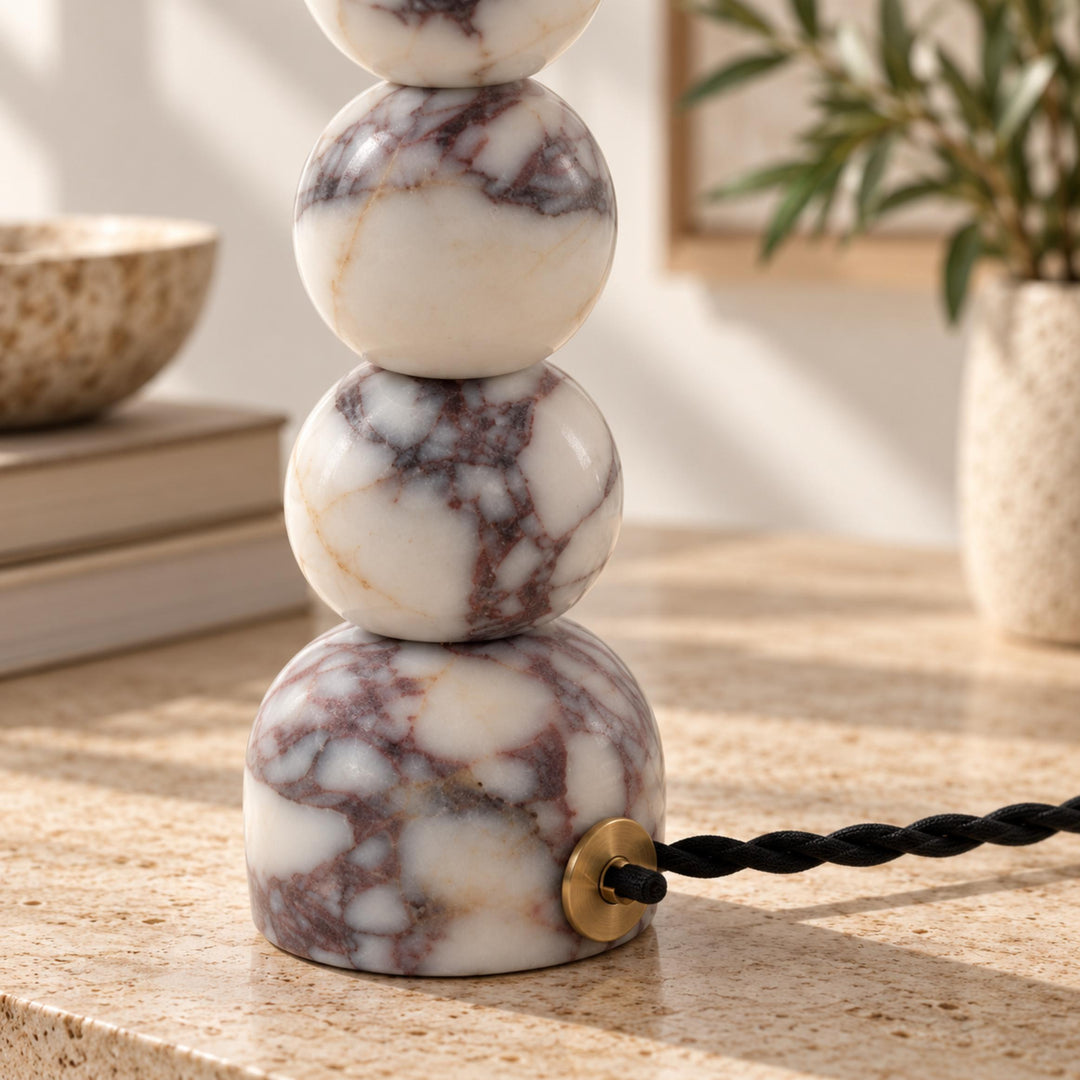 Contemporary Table Lamp with Rattan Shade and Marble Base USB Powered for Bedroom or Desk Use