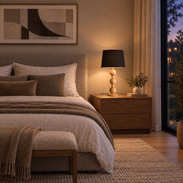 Modern Table Lamp with Solid Wood Base and Fabric Shade for Stylish Home Lighting