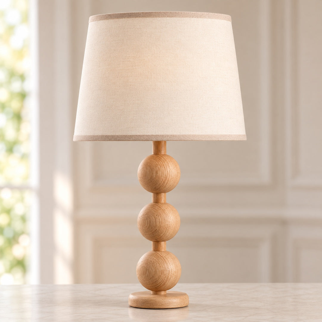 Modern Table Lamp with Solid Wood Base and Fabric Shade for Stylish Home Lighting