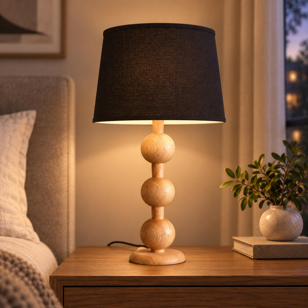 Modern Table Lamp with Solid Wood Base and Fabric Shade for Stylish Home Lighting