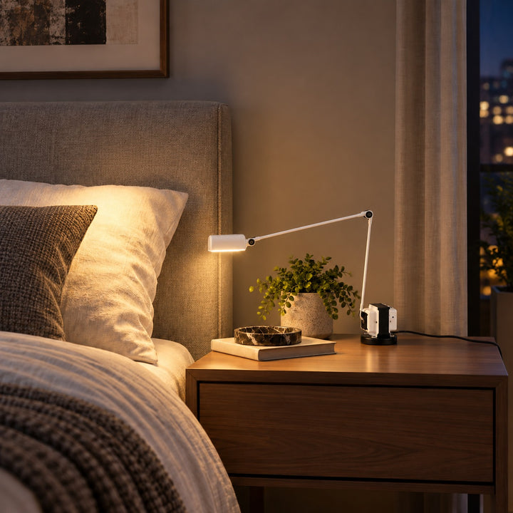 Modern Table Lamp Adjustable Metal Base LED Light with Glass Shade for Bedroom or Desk Use
