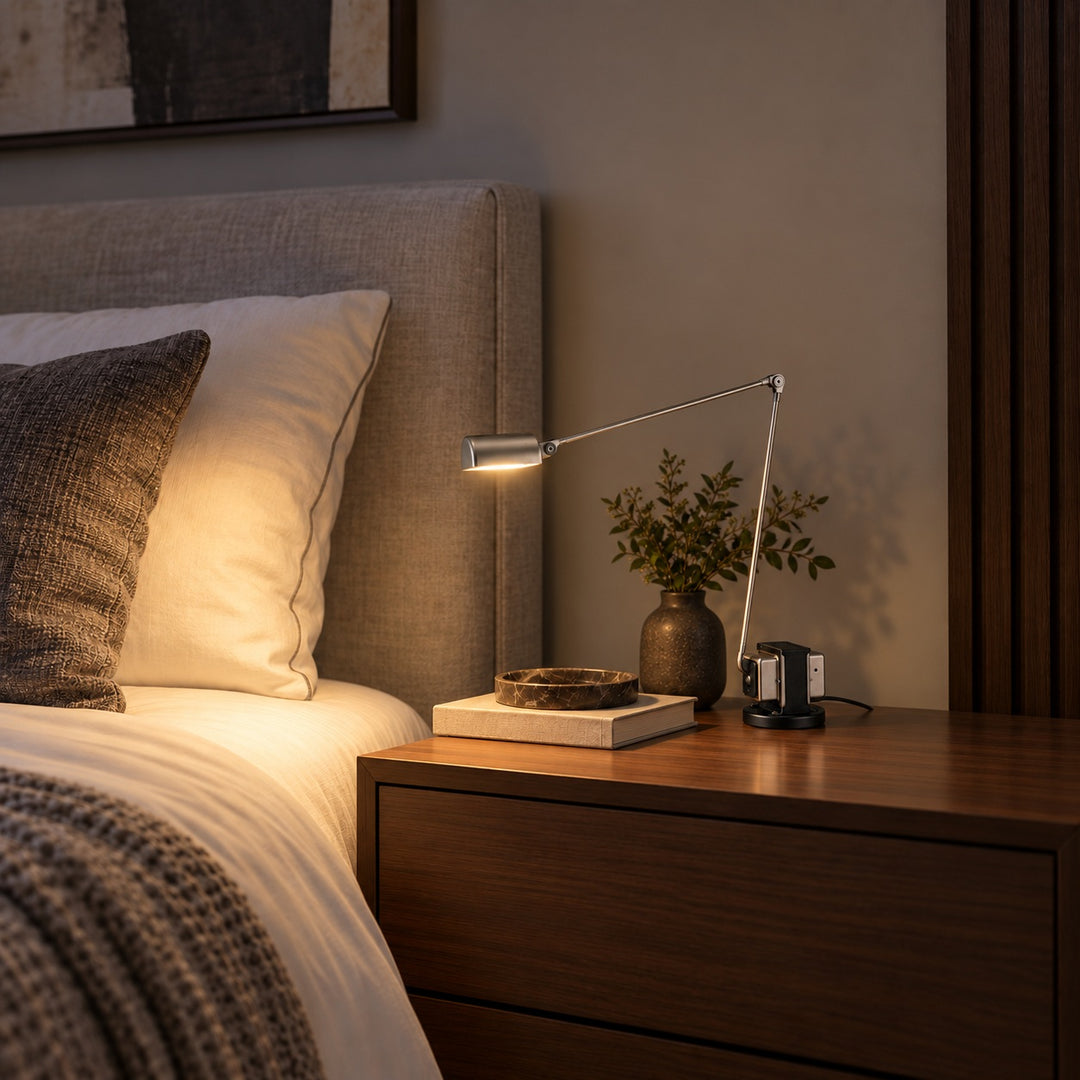Modern Table Lamp Adjustable Metal Base LED Light with Glass Shade for Bedroom or Desk Use