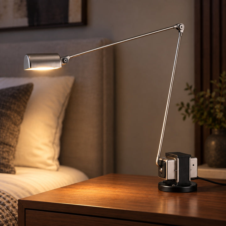 Modern Table Lamp Adjustable Metal Base LED Light with Glass Shade for Bedroom or Desk Use